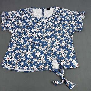 Sheila Rose Women's Plus 2X Blue Daisy Floral Puff Sleeve Top